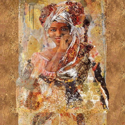 African Gold And Silver Black Ornate Wood Framed Art Print with Double Matting by Wiley, Marta