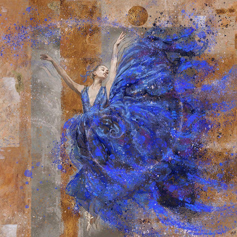 Fibonacci Blue Ballerina Gold Ornate Wood Framed Art Print with Double Matting by Wiley, Marta