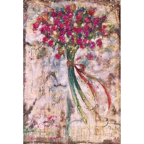 Floral bouquet Red Black Modern Wood Framed Art Print with Double Matting by Wiley, Marta