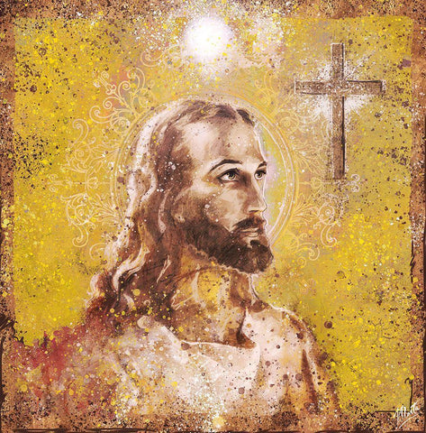 Jesus Rock Star Yellow White Modern Wood Framed Art Print with Double Matting by Wiley, Marta