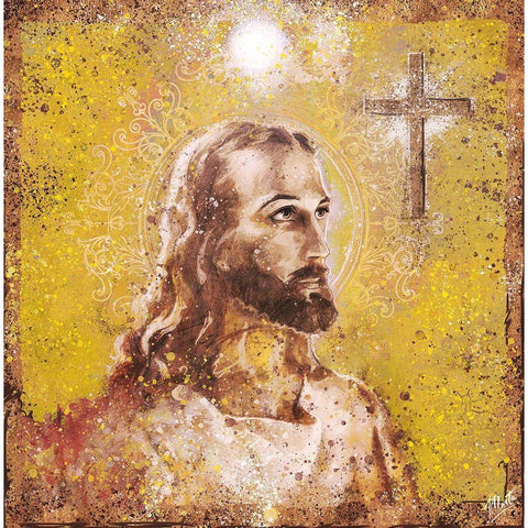 Jesus Rock Star Yellow White Modern Wood Framed Art Print by Wiley, Marta