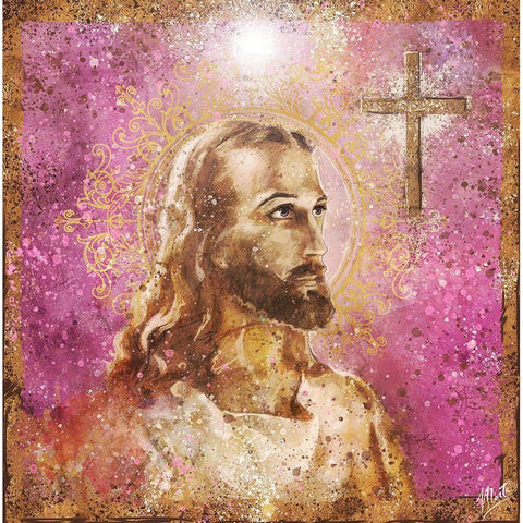 Jesus Rock Star Pink White Modern Wood Framed Art Print by Wiley, Marta