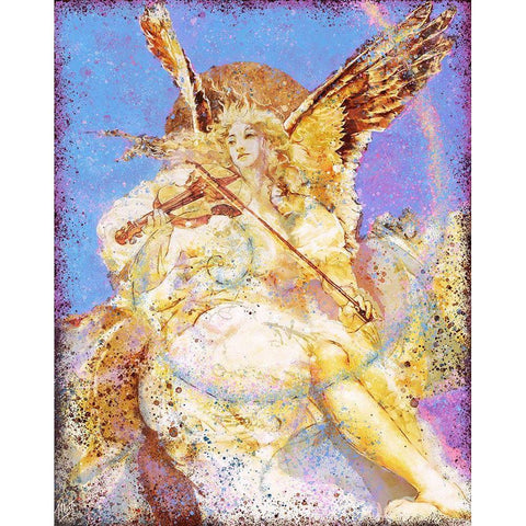 Fibonacci Angel Blue Gold Ornate Wood Framed Art Print with Double Matting by Wiley, Marta