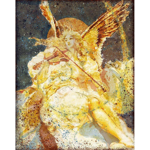 Fibonacci Angel Navy Blue Gold Ornate Wood Framed Art Print with Double Matting by Wiley, Marta