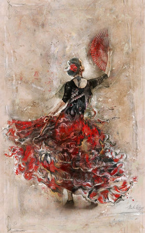 Flamenco with fan White Modern Wood Framed Art Print with Double Matting by Wiley, Marta