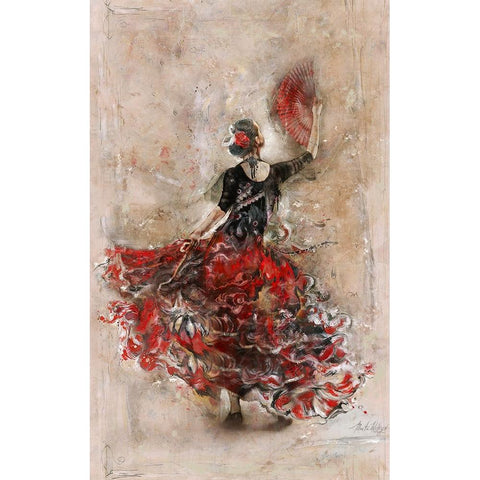 Flamenco with fan White Modern Wood Framed Art Print by Wiley, Marta