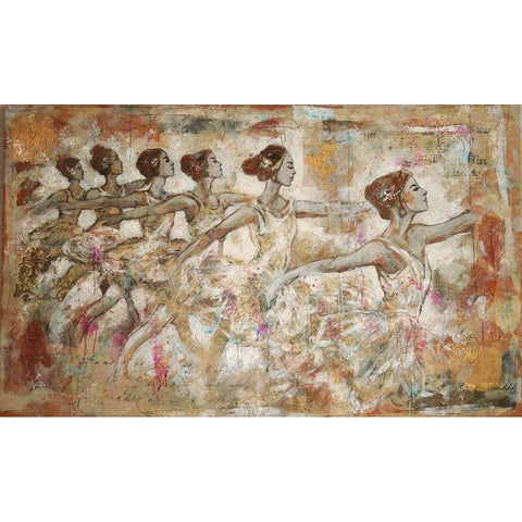 Ballerinas Golden White Modern Wood Framed Art Print by Wiley, Marta