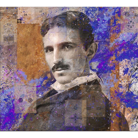 Tesla Blue White Modern Wood Framed Art Print by Wiley, Marta