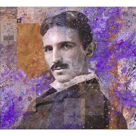 Tesla Purple Black Modern Wood Framed Art Print with Double Matting by Wiley, Marta