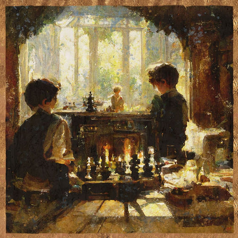 Chess players I Black Ornate Wood Framed Art Print with Double Matting by Wiley, Marta