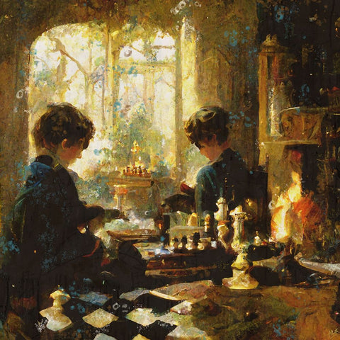 Chess players III Black Ornate Wood Framed Art Print with Double Matting by Wiley, Marta