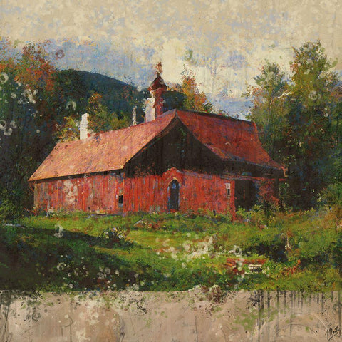 Vermont, Red Barn II Gold Ornate Wood Framed Art Print with Double Matting by Wiley, Marta