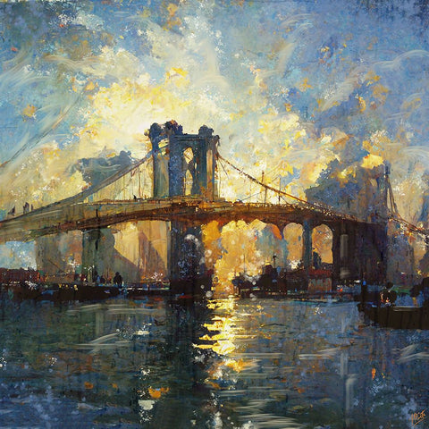 Brooklyn Bridge I Black Ornate Wood Framed Art Print with Double Matting by Wiley, Marta