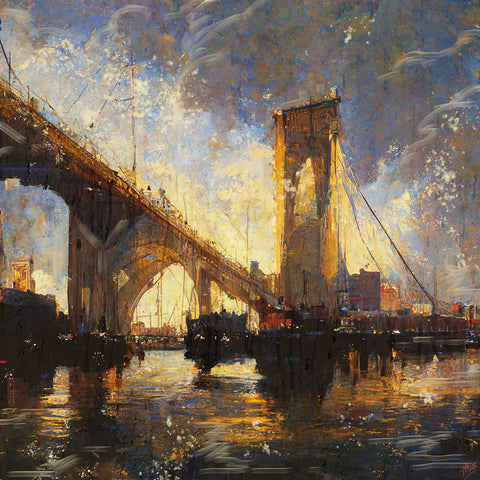 Brooklyn Bridge II Black Ornate Wood Framed Art Print with Double Matting by Wiley, Marta