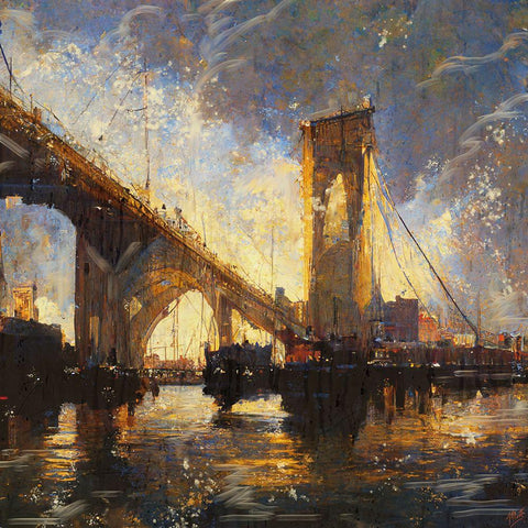 Brooklyn Bridge II Gold Ornate Wood Framed Art Print with Double Matting by Wiley, Marta