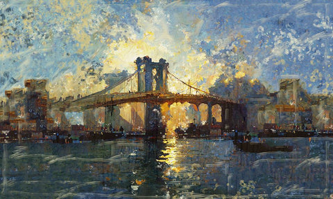 Brooklyn Bridge Horizontal I Black Ornate Wood Framed Art Print with Double Matting by Wiley, Marta