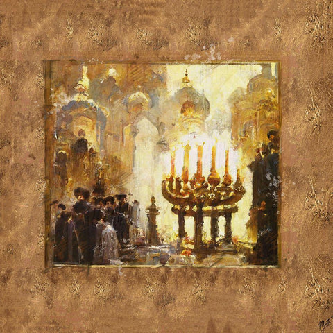 Abstract Menorah I Gold Ornate Wood Framed Art Print with Double Matting by Wiley, Marta