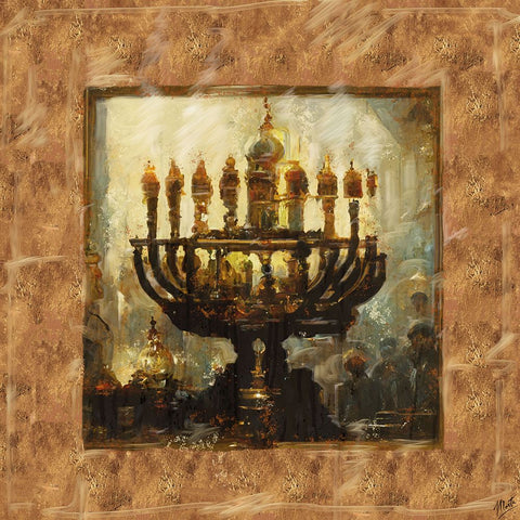 Abstract Menorah II Black Ornate Wood Framed Art Print with Double Matting by Wiley, Marta