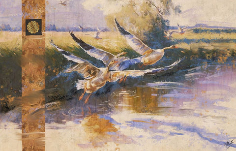 Goose I-gold White Modern Wood Framed Art Print with Double Matting by Wiley, Marta
