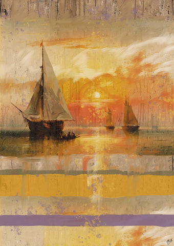 Sailing Sun Abstract White Modern Wood Framed Art Print with Double Matting by Wiley, Marta