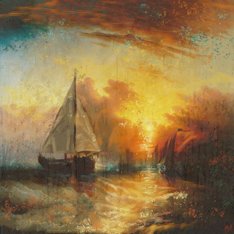 Sailing Sun White Modern Wood Framed Art Print with Double Matting by Wiley, Marta