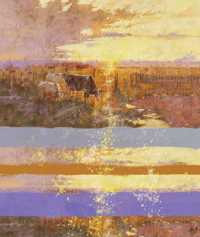 Abstract Golden Cow I Black Ornate Wood Framed Art Print with Double Matting by Wiley, Marta