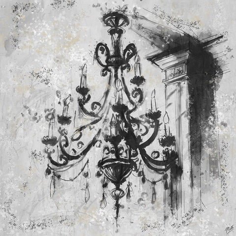 BW Chandelier I White Modern Wood Framed Art Print with Double Matting by Wiley, Marta