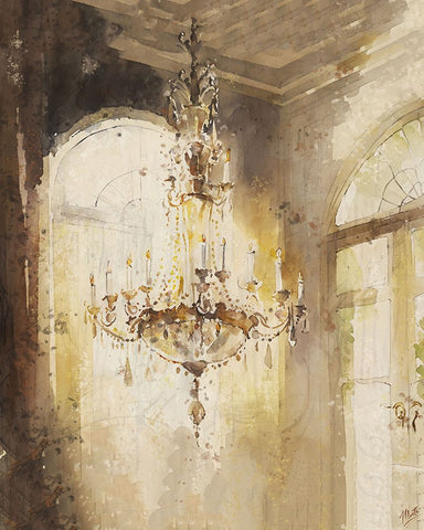 Chandelier Watercolor III Black Ornate Wood Framed Art Print with Double Matting by Wiley, Marta