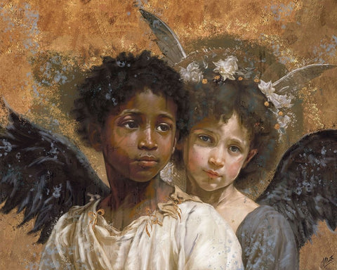 Little Angels VII Black Ornate Wood Framed Art Print with Double Matting by Wiley, Marta