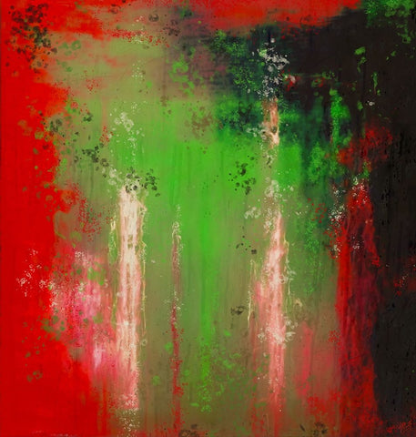 Abstract Red Green White Modern Wood Framed Art Print with Double Matting by Wiley, Marta