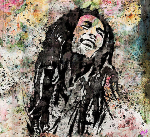 Bob Marley I White Modern Wood Framed Art Print with Double Matting by Wiley, Marta