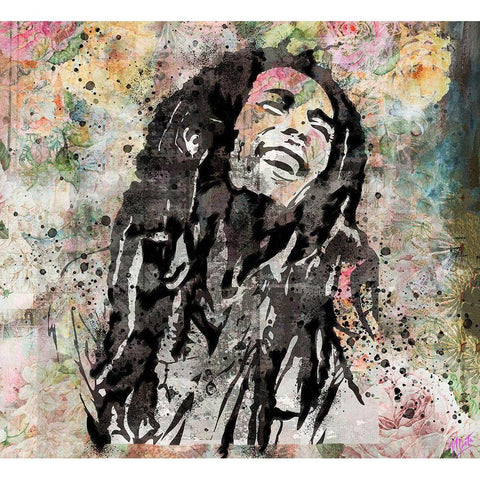 Bob Marley III Black Modern Wood Framed Art Print with Double Matting by Wiley, Marta