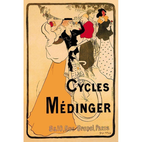 Cycles Medinger, 1897 White Modern Wood Framed Art Print by Bottini, Georges-Alfred