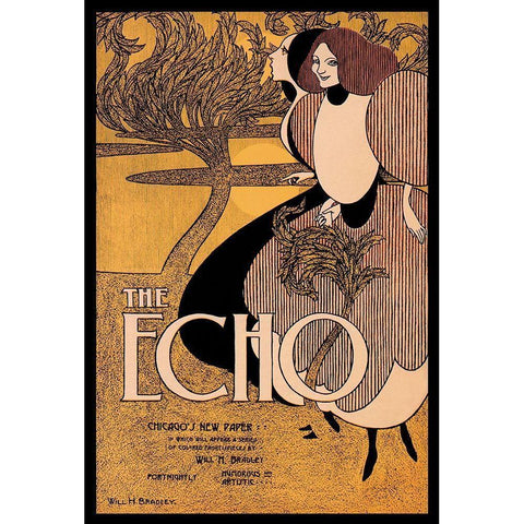 The Echo, 1895 Gold Ornate Wood Framed Art Print with Double Matting by Bradley, William H.