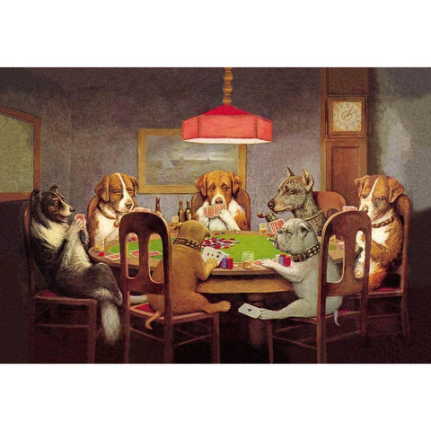 Poker Dogs: A Friend in Need, 1903 White Modern Wood Framed Art Print by Coolidge, C.M.