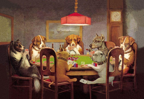 Poker Dogs: A Friend in Need, 1903 White Modern Wood Framed Art Print with Double Matting by Coolidge, C.M.