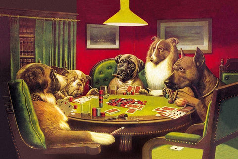 Poker Dogs: A Bold Bluff, 1903 Black Ornate Wood Framed Art Print with Double Matting by Coolidge, C.M.