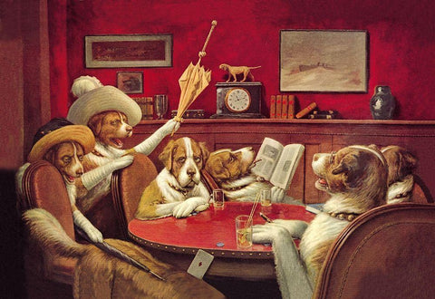 Poker Dogs: This Game Is Over, 1903 White Modern Wood Framed Art Print with Double Matting by Coolidge, C.M.