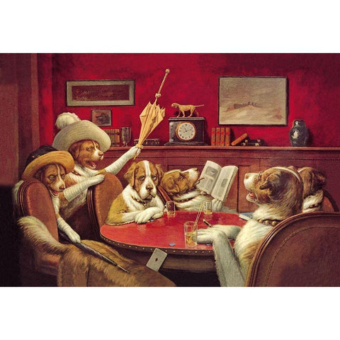 Poker Dogs: This Game Is Over, 1903 White Modern Wood Framed Art Print by Coolidge, C.M.