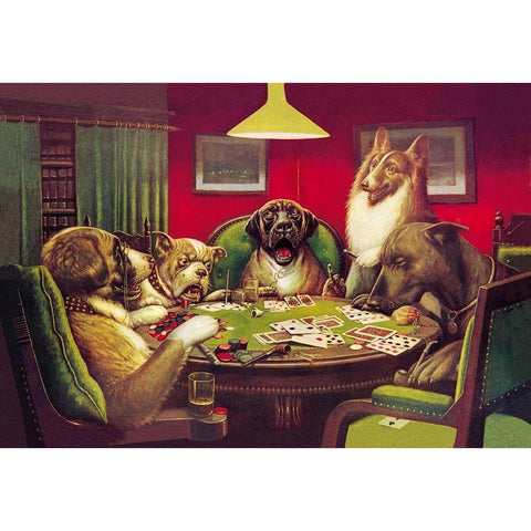 Poker Dogs: Stun, Shock and the Win, 1903 Gold Ornate Wood Framed Art Print with Double Matting by Coolidge, C.M.