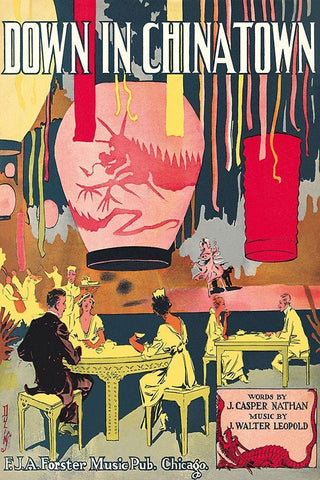 Down in Chinatown Black Ornate Wood Framed Art Print with Double Matting by Duli