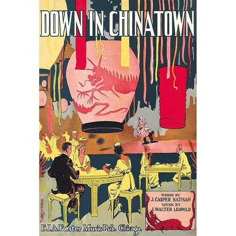 Down in Chinatown White Modern Wood Framed Art Print by Duli