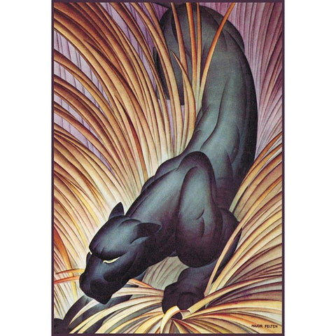 Stalking Panther, 1934 Black Modern Wood Framed Art Print with Double Matting by Felton, Major