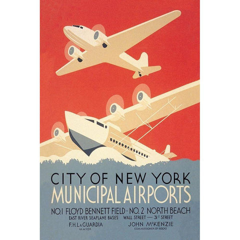 City of New York Municipal Airports (WPA) White Modern Wood Framed Art Print by Herzog, Harry