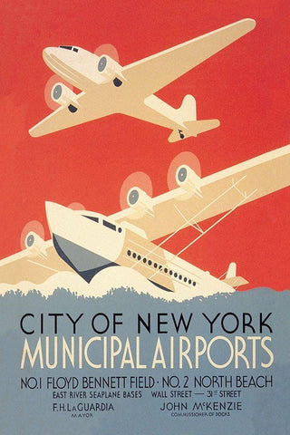 City of New York Municipal Airports (WPA) White Modern Wood Framed Art Print with Double Matting by Herzog, Harry
