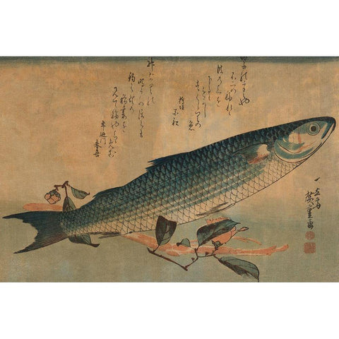 Striped mullet, 1834 White Modern Wood Framed Art Print by Hiroshige, Ando