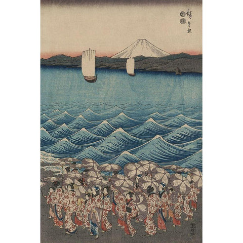 Opening celebration of Benzaiten Shrine at Enoshima in Soshu.  White Modern Wood Framed Art Print by Hiroshige, Ando