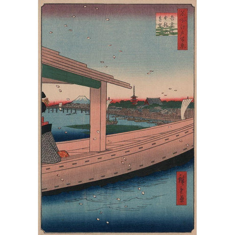 Distant view of Kinryuzan Temple and Azuma Bridge (Azumabashi kinryuzan enbo), 1857 White Modern Wood Framed Art Print by Hiroshige, Ando