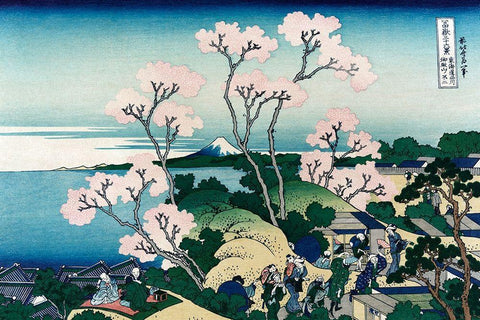 Goten-yama-hill. Shinagawa on the Tokaido Road, 1830 White Modern Wood Framed Art Print with Double Matting by Hokusai