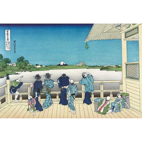 Sazai Hall - 500 Rakanji Temple, 1830 Black Modern Wood Framed Art Print with Double Matting by Hokusai